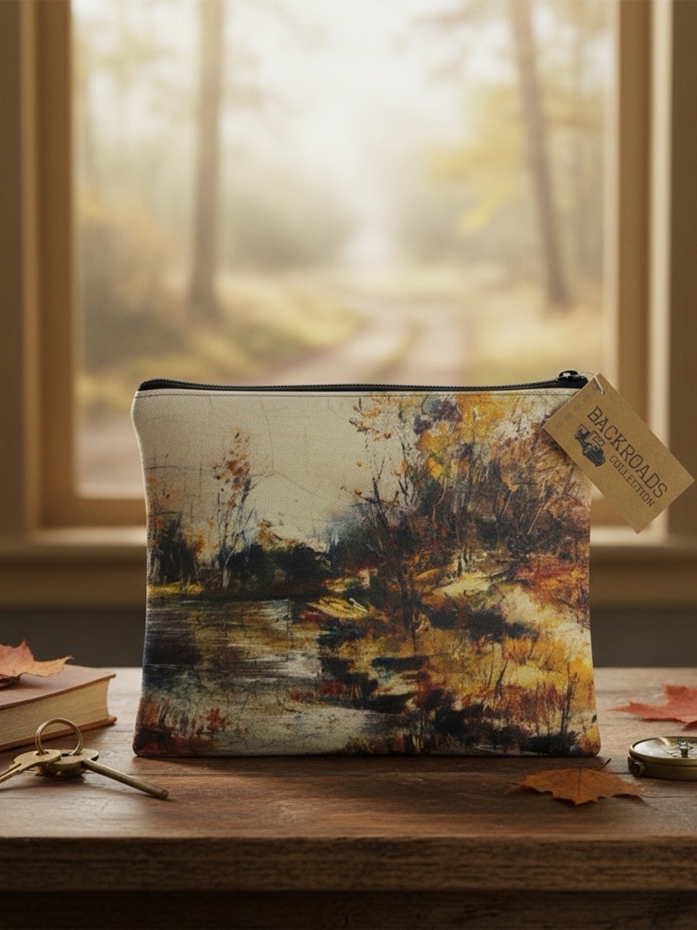 Backroads Collection Canvas Zipper Pouch – Handmade in India – 10.75” by 9”